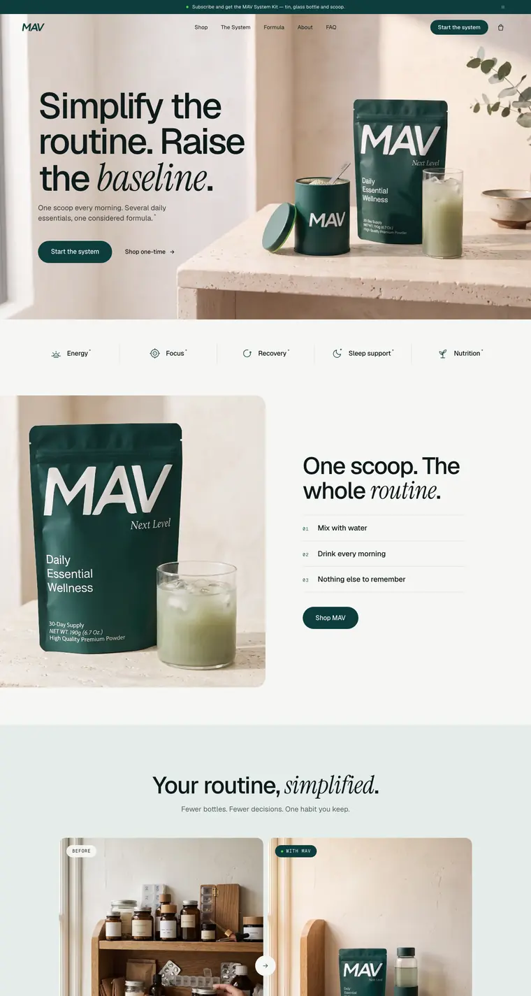 Homepage of MAV, captured from drinkmav.com